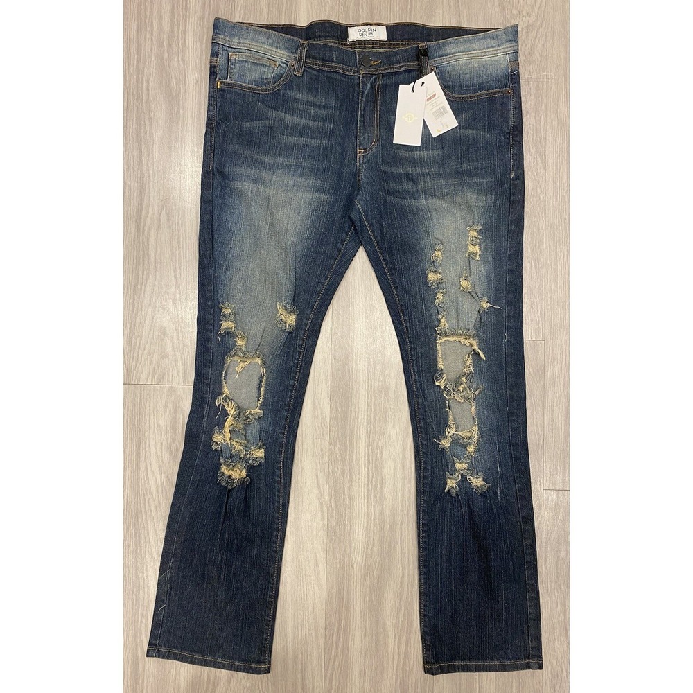 NEW Golden Denim Los Angeles Blue Dark Wash Jeans 40‎ x 32 Distressed USA Made